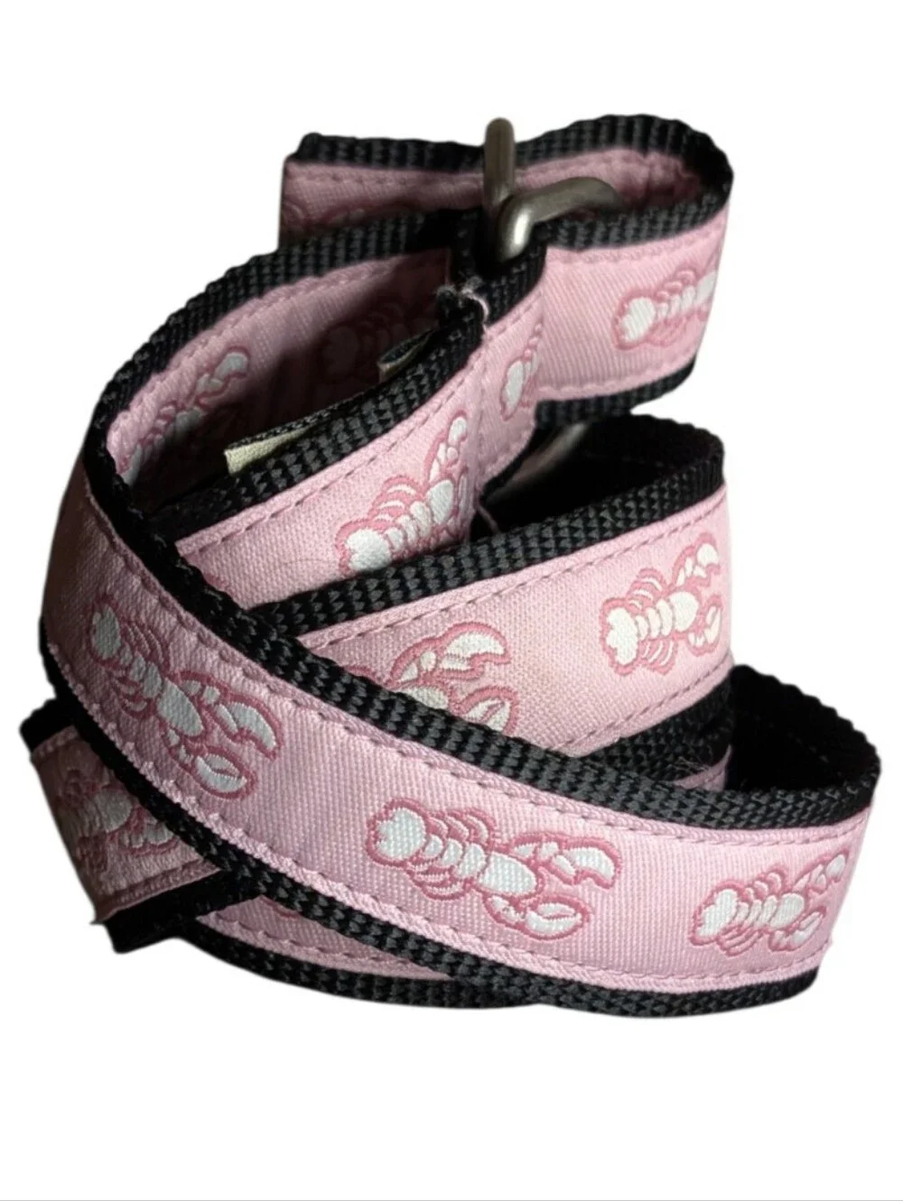 L.L. Bean Maine Isle Lobster Ribbon Belt Pink Black D-Ring Prep Classic S/M